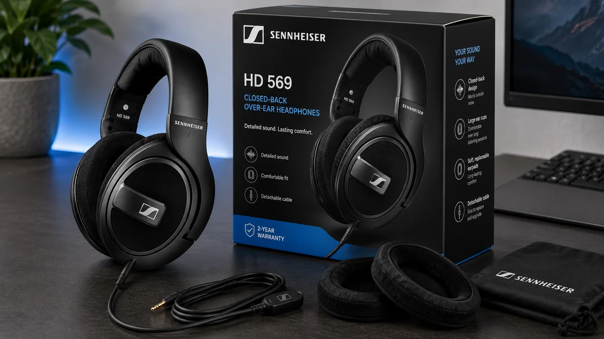 Sennheiser HD 569 - Closed-Back Over-Ear Headphones with Detailed Sound and Detachable Cable, Soft Replaceable earpads Black