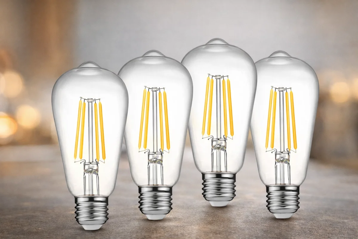 Ascher Vintage LED Edison Bulbs, 6W, Equivalent 60W, Non-Dimmable, High Brightness Warm White 2700K, ST58 Antique LED Filament Bulbs with 80+ CRI, E26 Medium Base, Clear Glass, Pack of 4