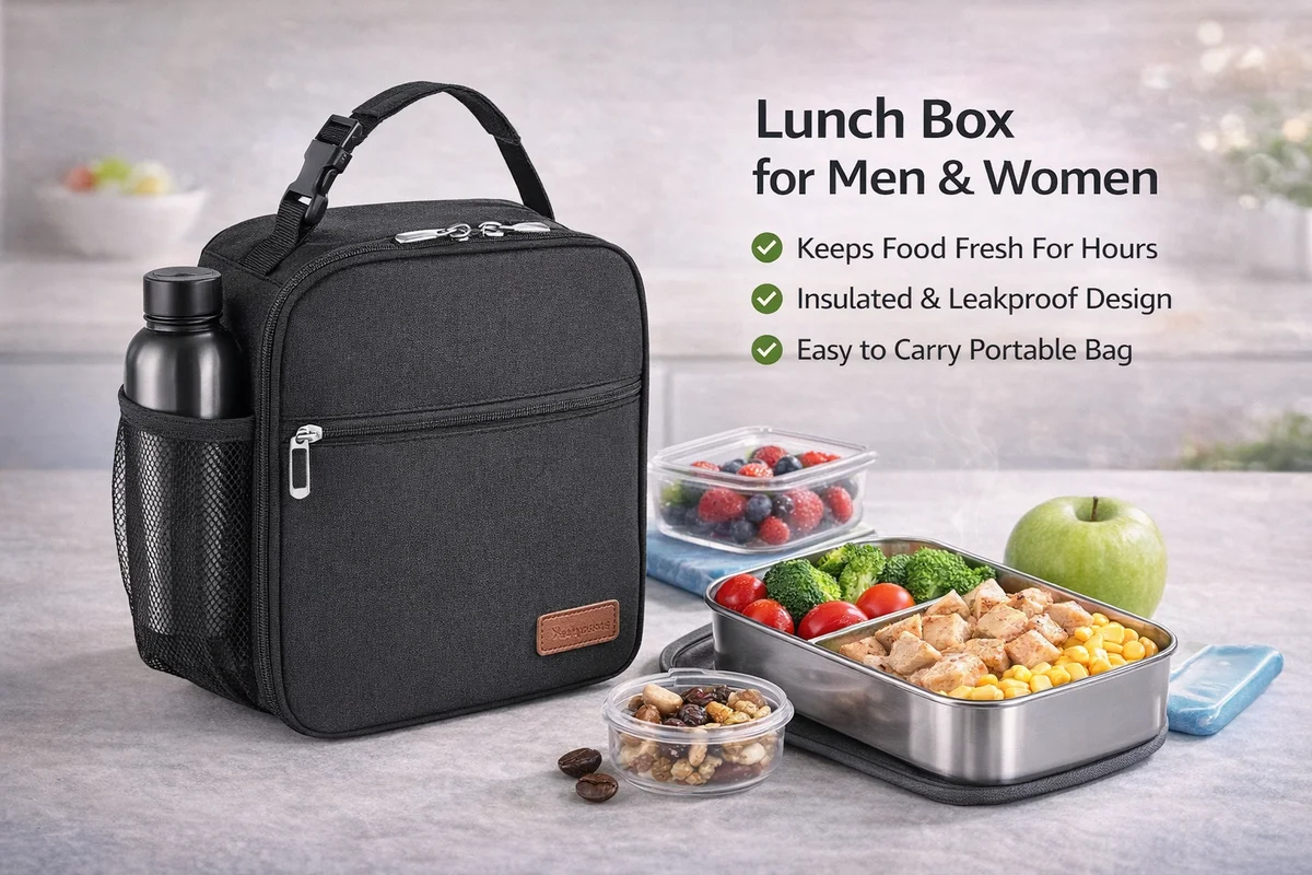 Lunch Box for Men Women Adults Small Lunch Bag for Office Work Picnic - Reusable Portable Lunchbox, Black