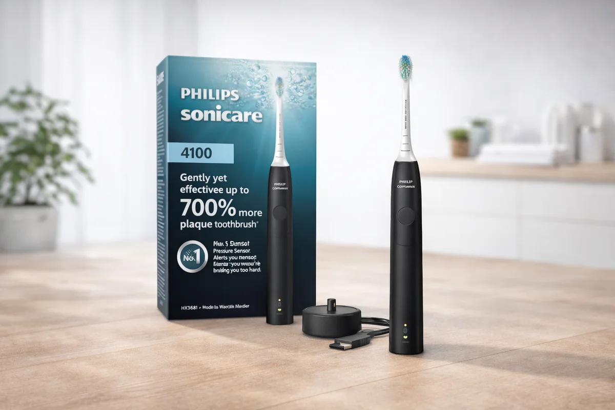Philips Sonicare 4100 Power Toothbrush, Rechargeable Electric Toothbrush with Pressure Sensor, Black HX3681/24