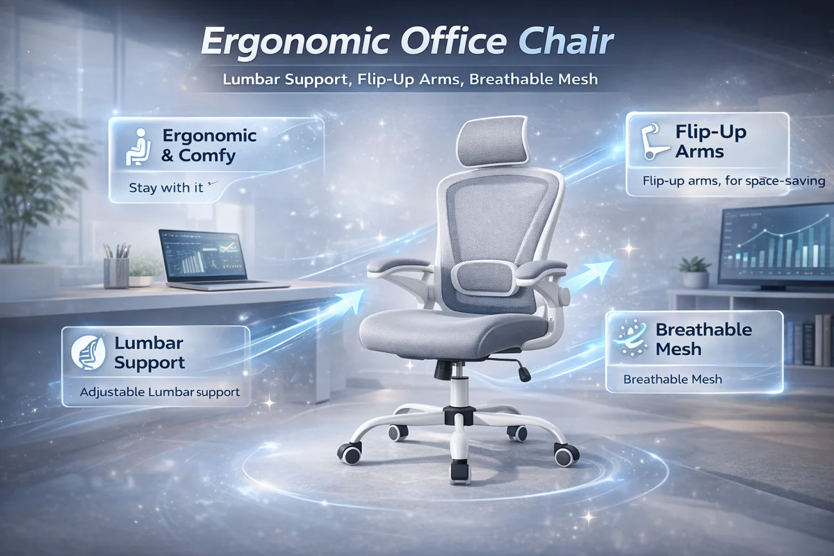 Mimoglad Office Chair, Comfy Desk Chair, High Back Ergonomic Computer Chair with Lumbar Support & Headrest, Flip-up Armrests for Guitar Play