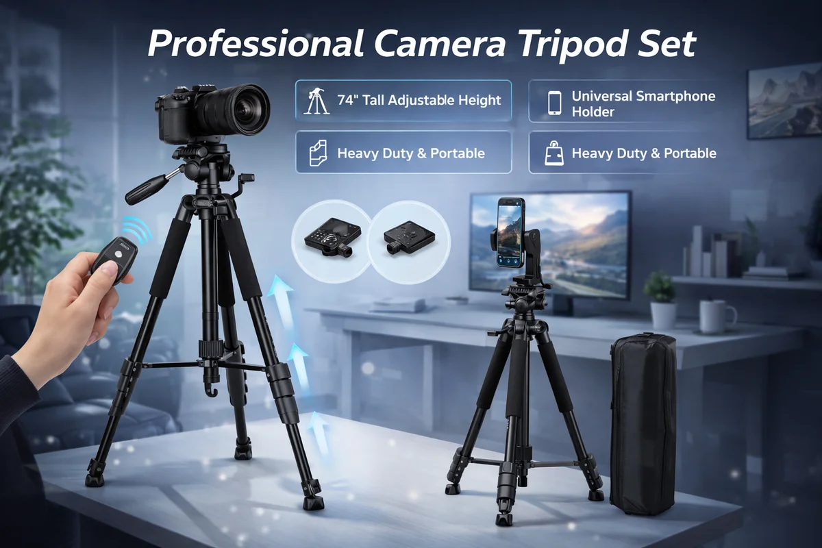 Tripod Camera Tripods, 74" Tripod for Camera Cell Phone Video Photography, Heavy Duty Tall Camera Stand Tripod, Professional Travel DSLR Tri