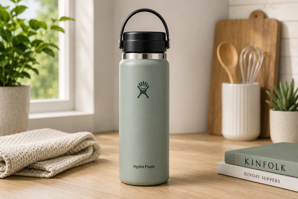 Hydro Flask 20 Oz Stainless Steel Wide Mouth Hot Water Bottle with Flex Sip Lid, Agave Green