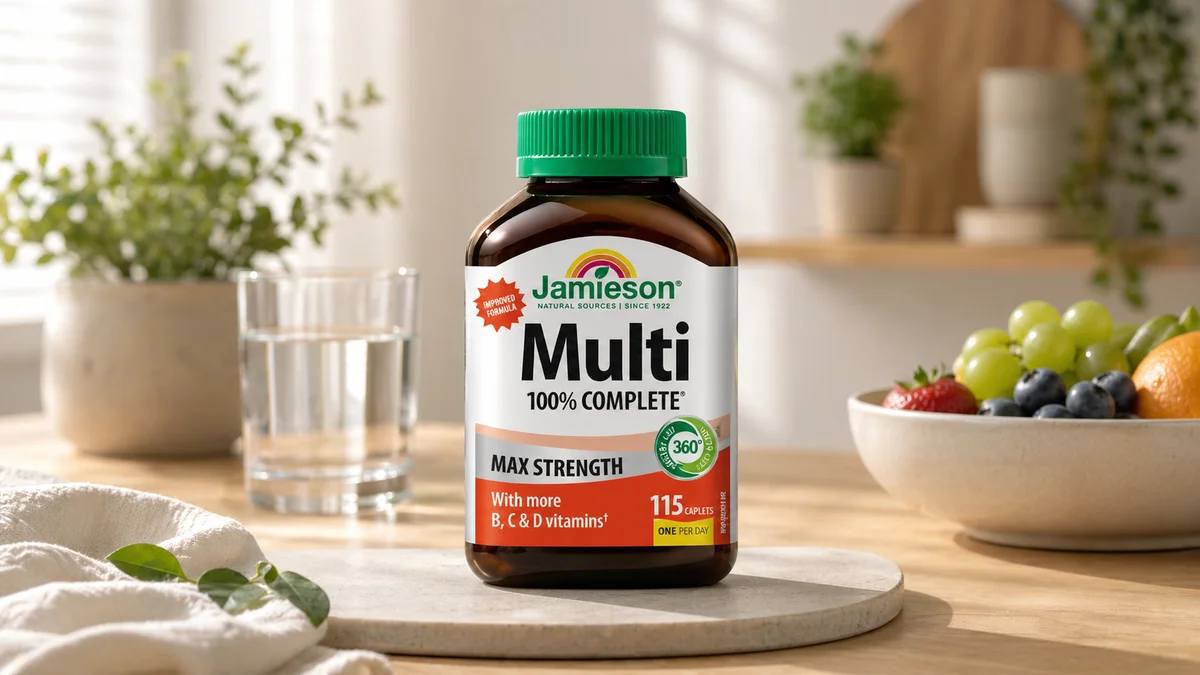 Jamieson 100% Complete Multivitamin Max Strength, with Higher Concentrations of Vitamin B, Vitamin C, and Vitamin D. Supports Immunity, Ener
