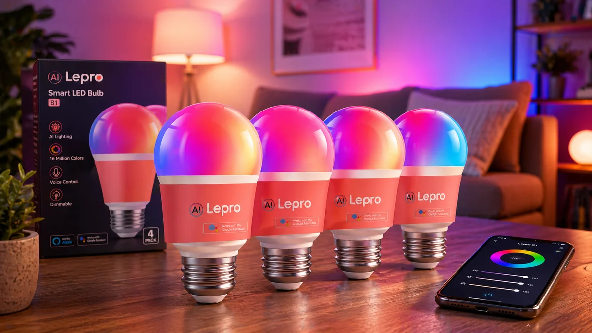 Lepro B1 AI Smart Bulb, LED Light Bulbs Color Changing, Work with Alexa and Google Assistant, WiFi & Bluetooth, Music Sync, Via Lepro App, R