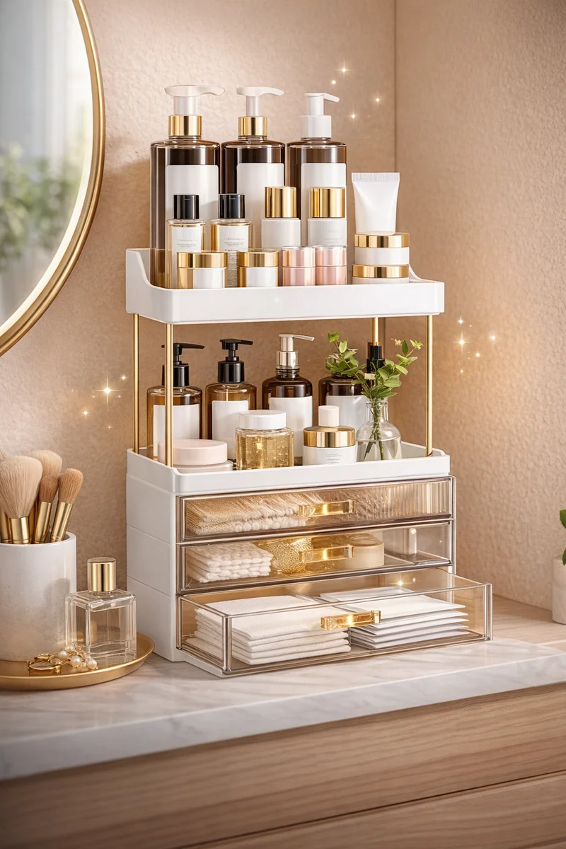 3 Drawers Makeup Organizer - 5 Tier Bathroom Organizers and Storage, Stackable Versatile Perfume Vanity Organizer, Ideal for Cosmetic, Large