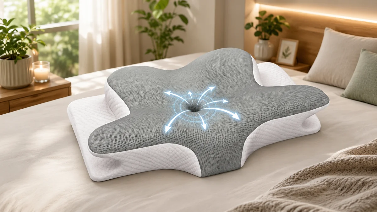 BUWAN Cervical Neck Pillow, Ergonomic Contour Memory Foam Pillow with Cooling Breathable Case, Neck and Shoulder Support for Side Back Stoma